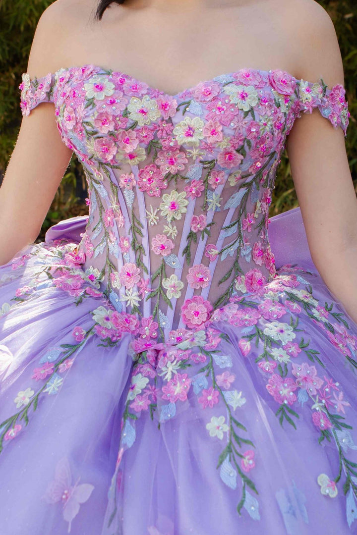 Floral Off Shoulder Ball Gown by Cinderella Couture 8260J