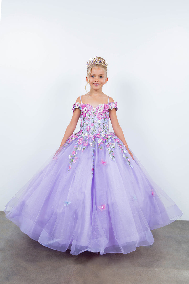 Girls Applique Cold Shoulder Gown by Cinderella Couture 8260