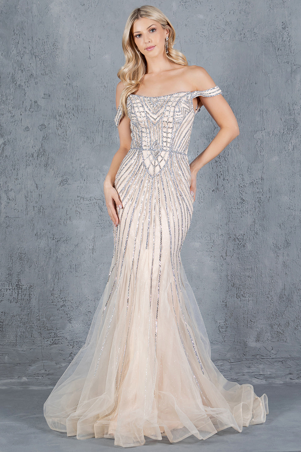 Beaded Off Shoulder Gown by Cinderella Couture 8271J