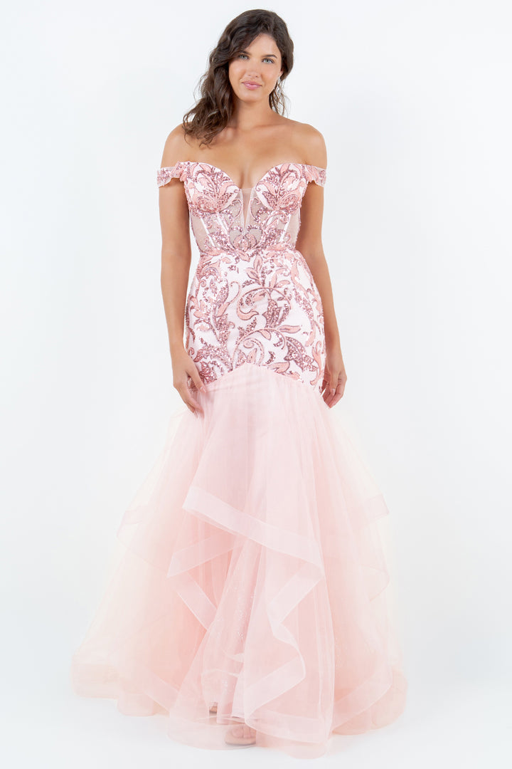 Off Shoulder Ruffled Gown by Cinderella Couture 8274J