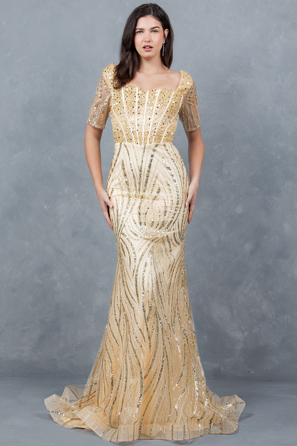 Beaded Mid-Sleeve Gown by Cinderella Couture 8293M