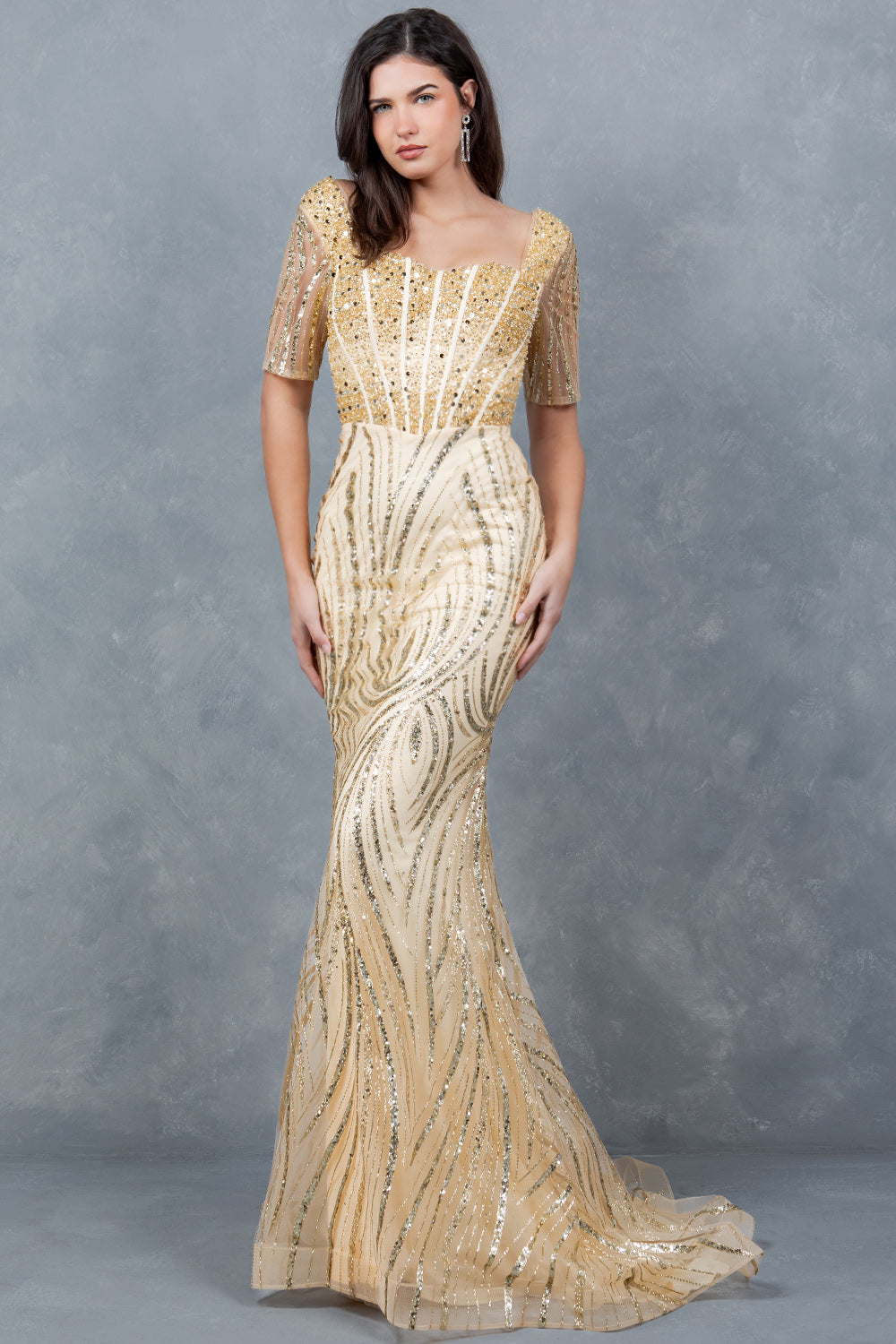 Beaded Mid-Sleeve Gown by Cinderella Couture 8293M