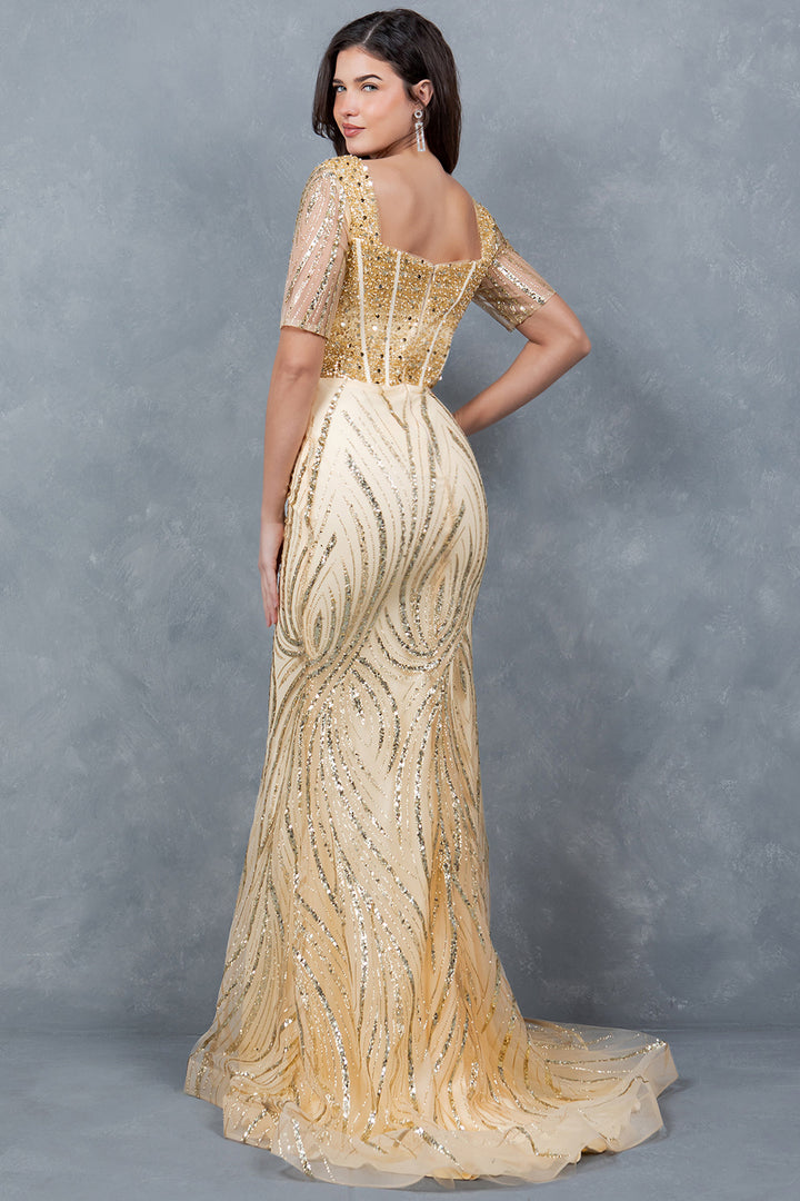 Beaded Mid-Sleeve Gown by Cinderella Couture 8293M