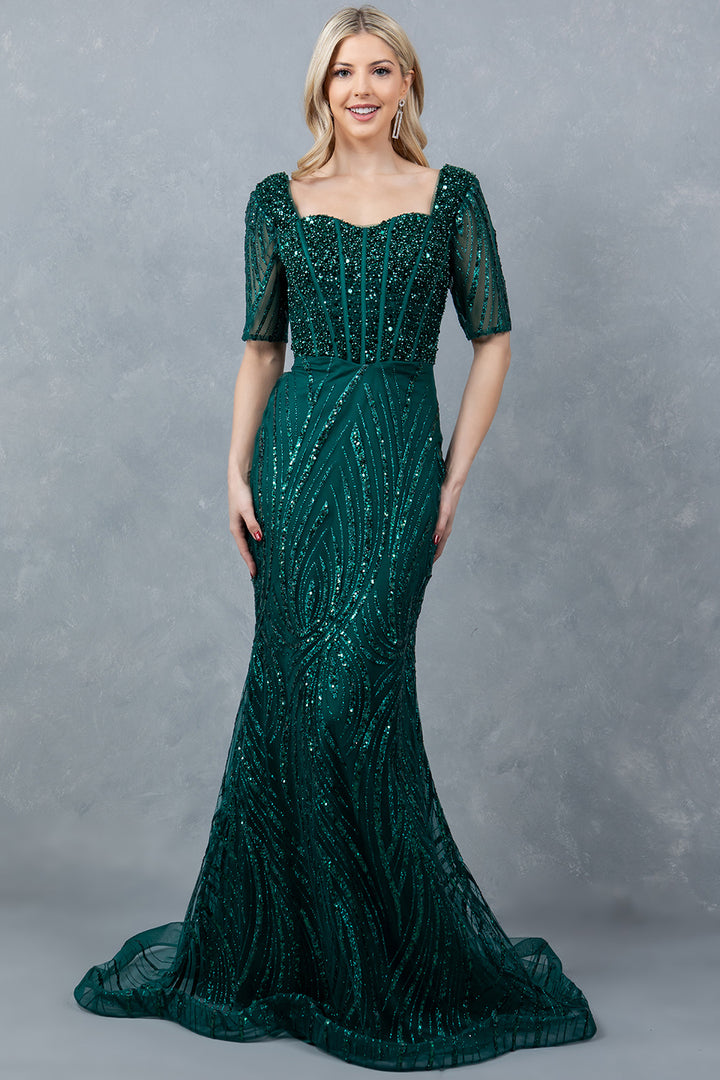 Beaded Mid-Sleeve Gown by Cinderella Couture 8293M