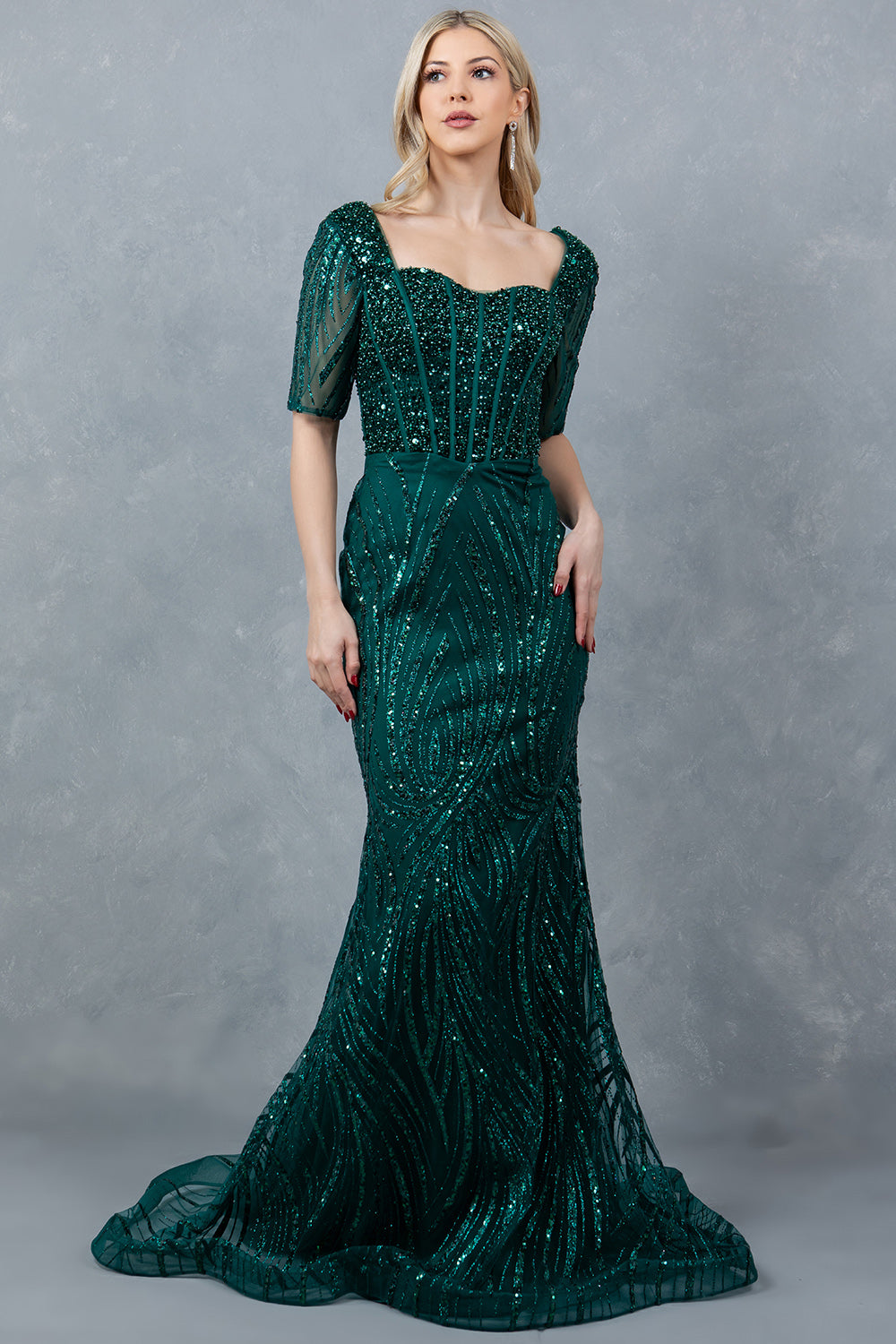 Beaded Mid-Sleeve Gown by Cinderella Couture 8293M