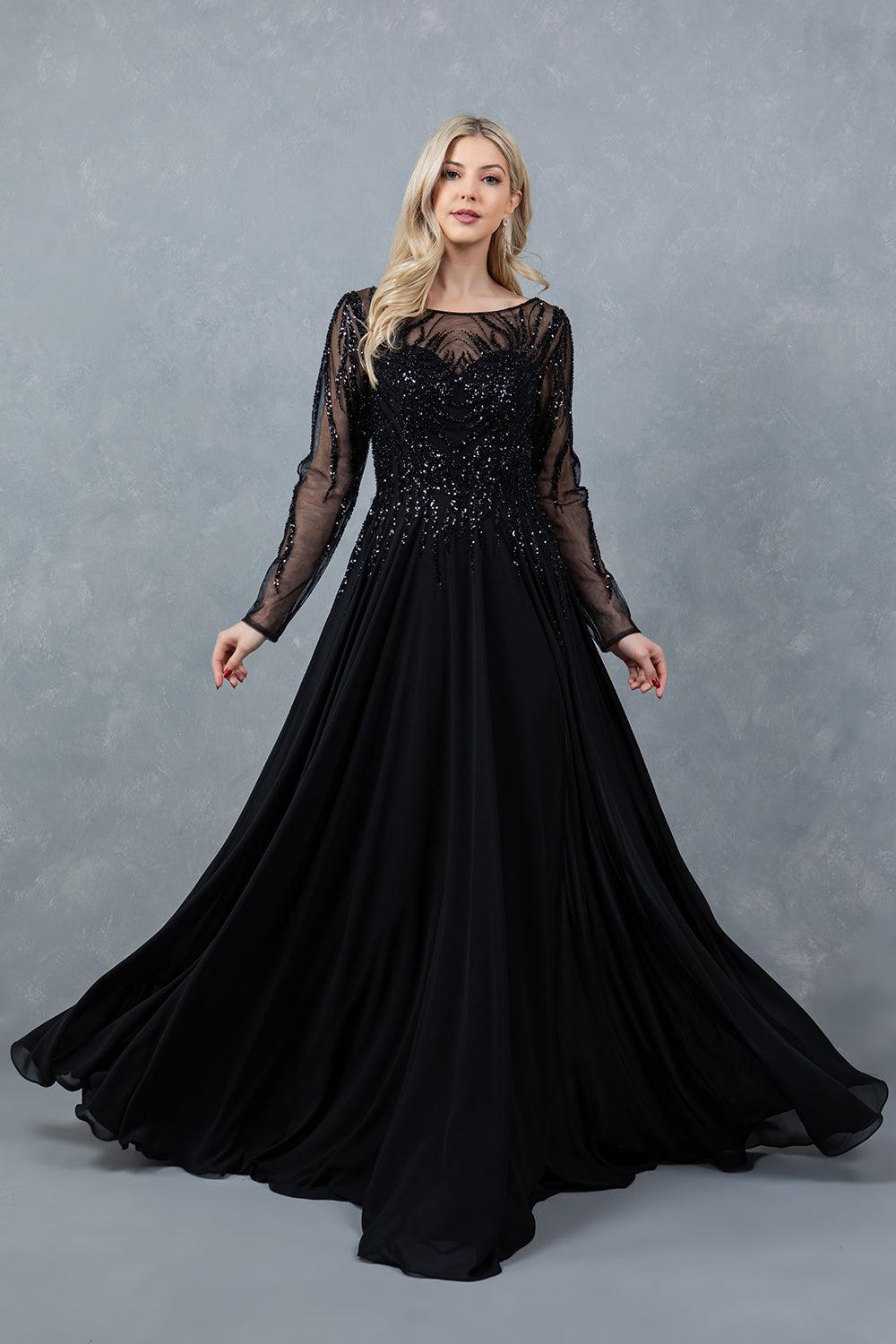 Long Sleeve A-line Gown by Cinderella Couture 8294M