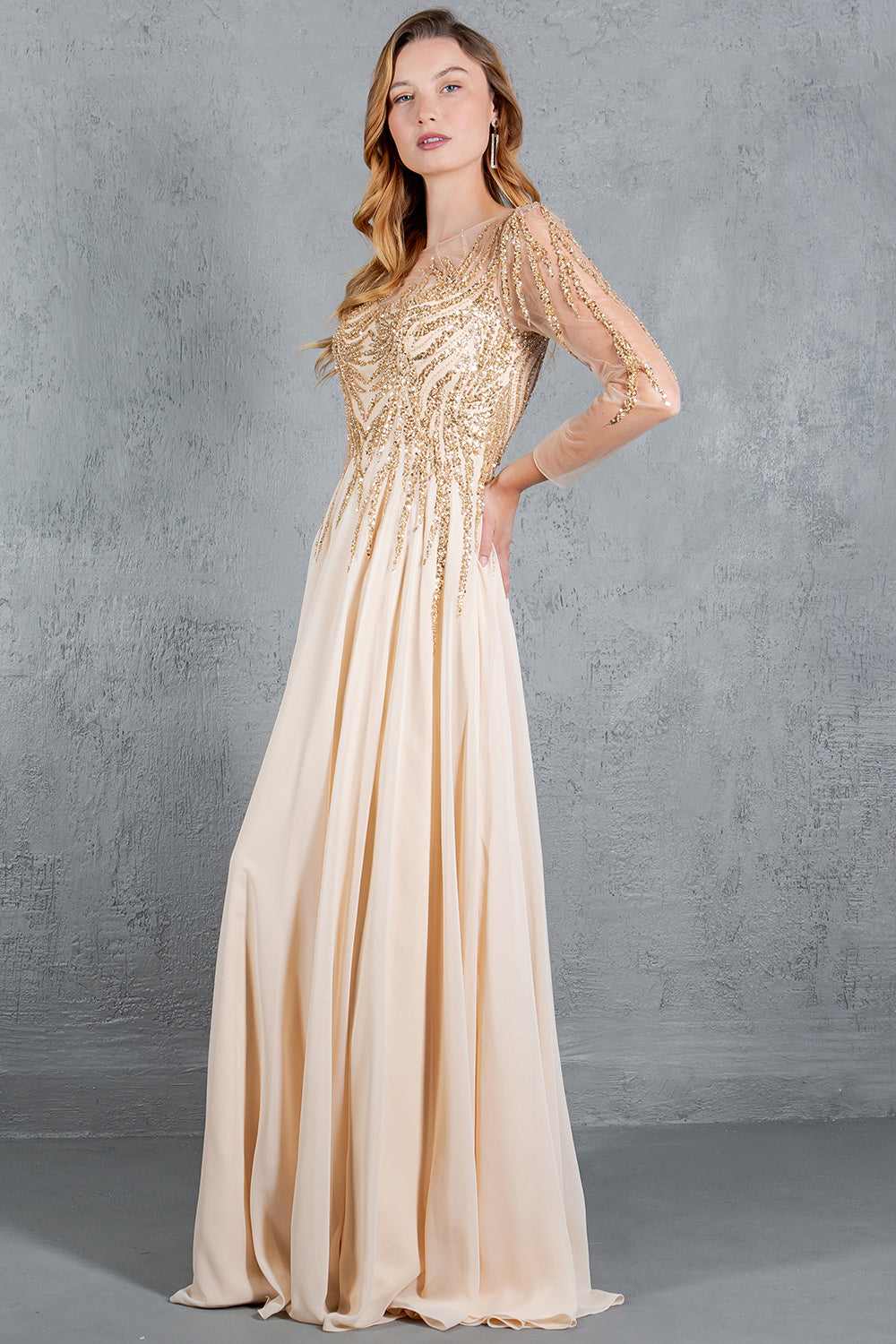 Long Sleeve A-line Gown by Cinderella Couture 8294M