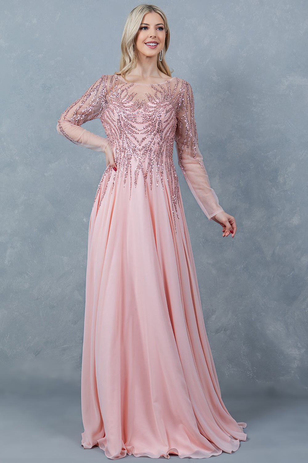 Long Sleeve A-line Gown by Cinderella Couture 8294M