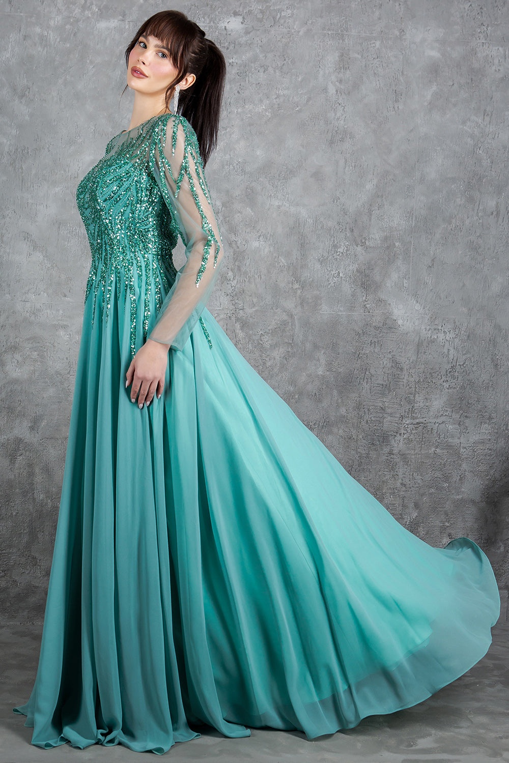 Long Sleeve A-line Gown by Cinderella Couture 8294M