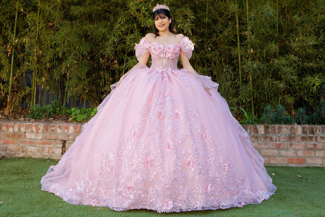 3D Floral Off Shoulder Ball Gown by Cinderella Couture 8330J