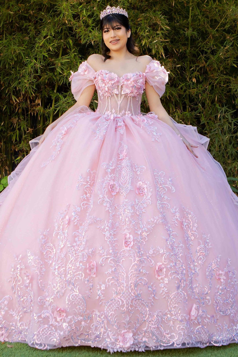 3D Floral Off Shoulder Ball Gown by Cinderella Couture 8330J