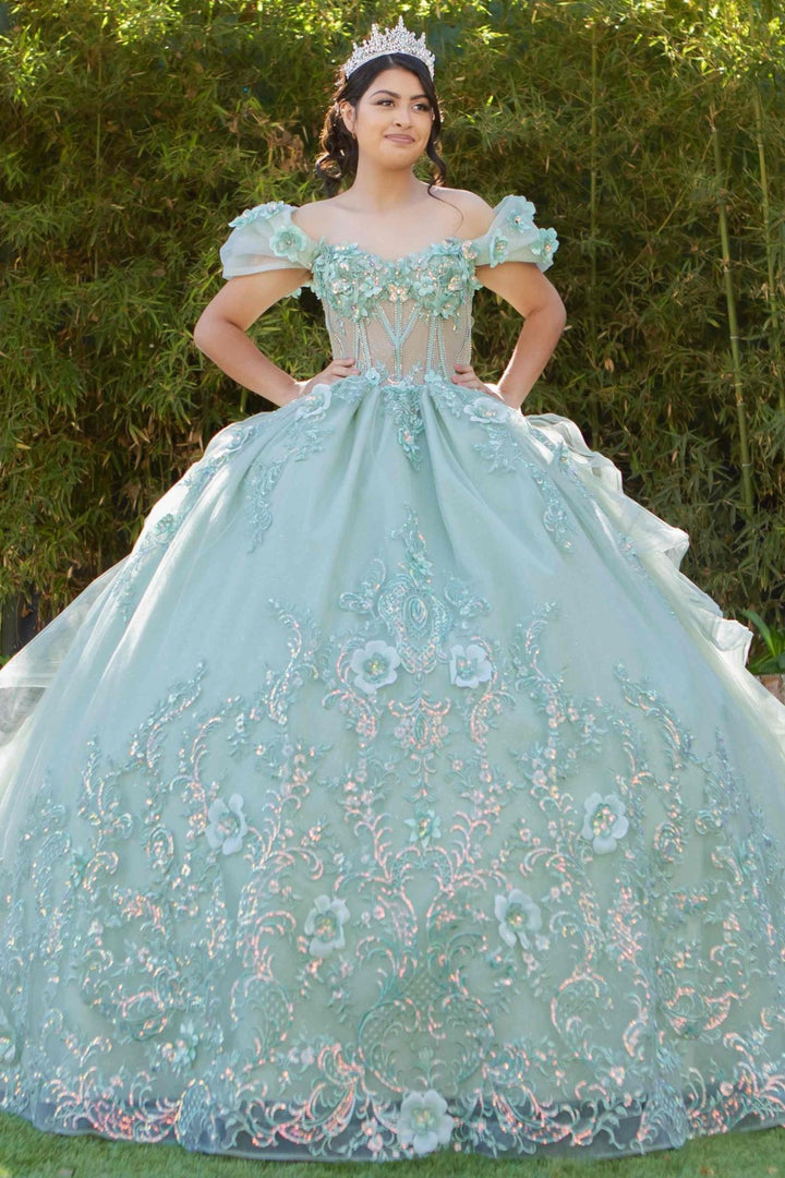 3D Floral Off Shoulder Ball Gown by Cinderella Couture 8330J