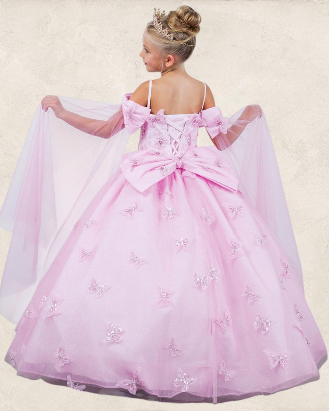 Girls Butterfly Cold Shoulder Gown by Cinderella Couture 8350