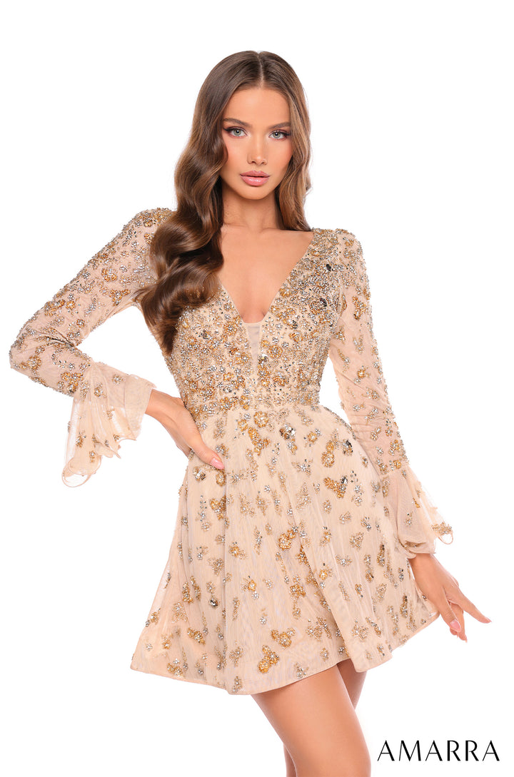 Beaded Short Bell Sleeve A-line Dress by Amarra 88032