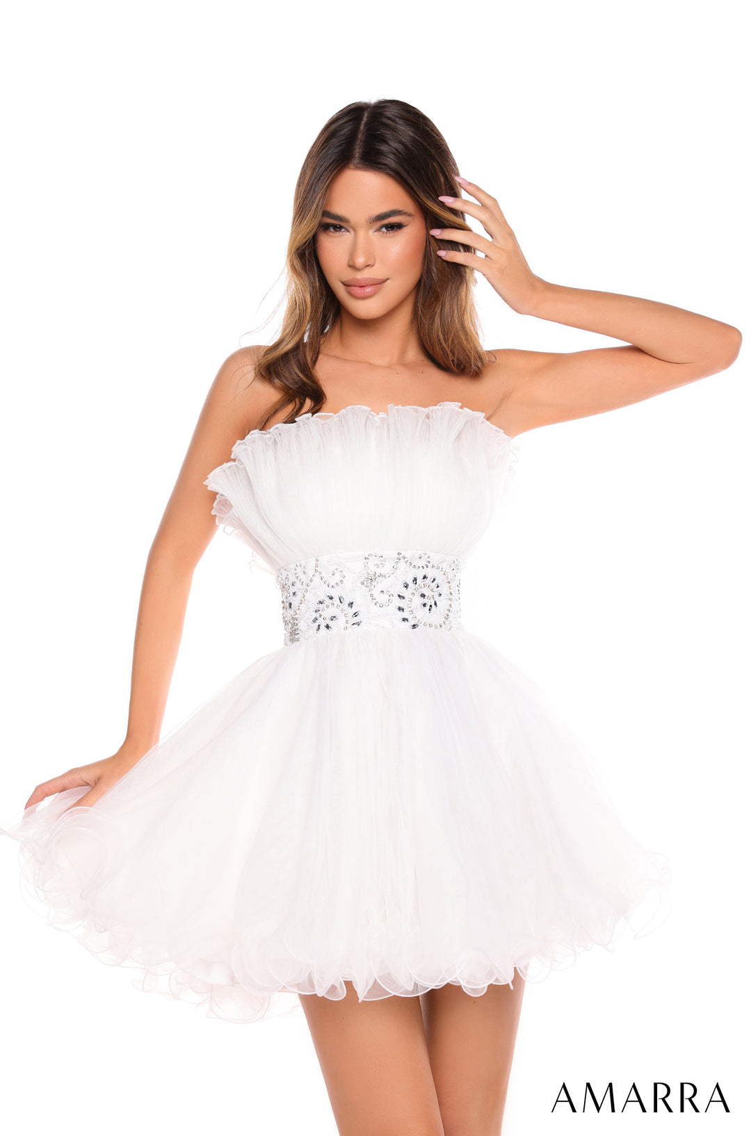 Short Strapless Ruffled A-line Dress by Amarra 88038