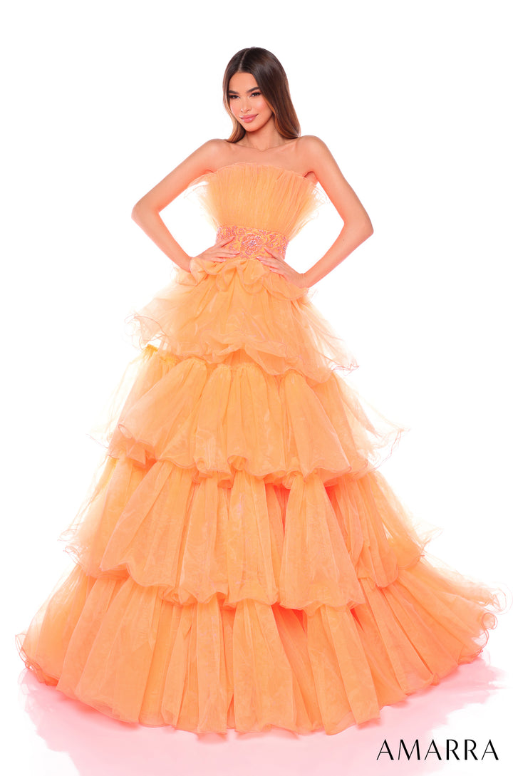 Strapless A-line Ruffled Tulle Gown by Amarra 88083