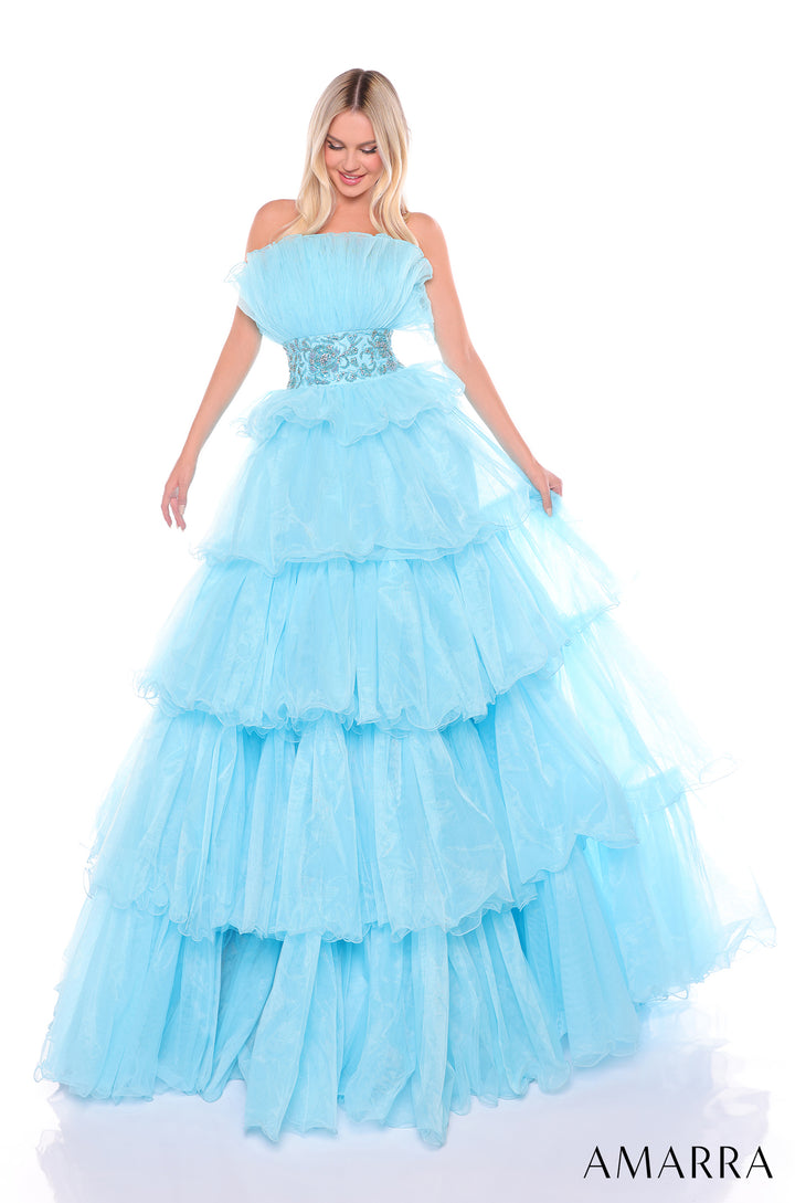 Strapless A-line Ruffled Tulle Gown by Amarra 88083