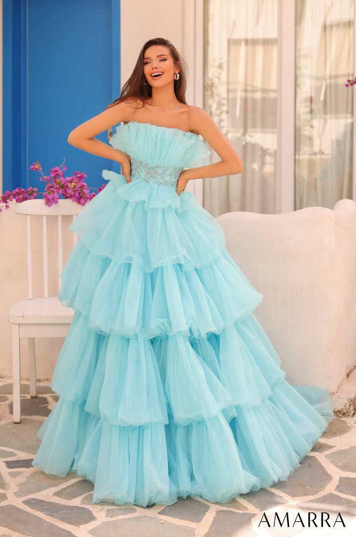 Strapless A-line Ruffled Tulle Gown by Amarra 88083