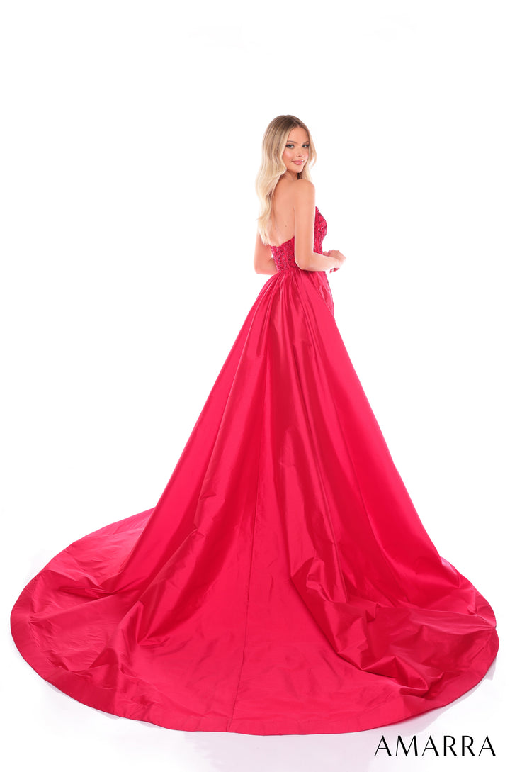 Beaded Strapless Overskirt Slit Gown by Amarra 88085