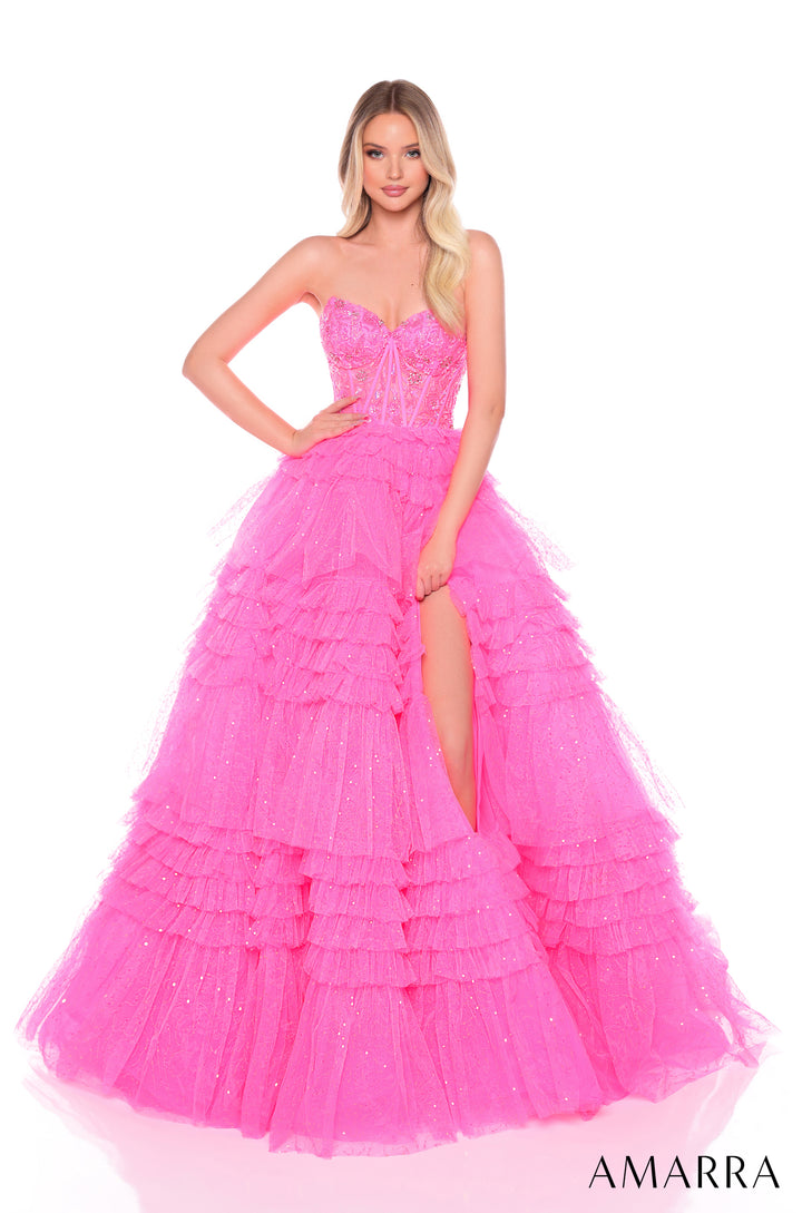 Strapless A-line Ruffled Slit Gown by Amarra 88099