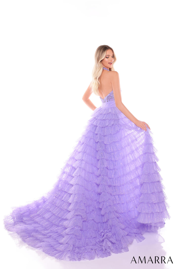 Beaded Halter A-line Ruffled Gown by Amarra 88102