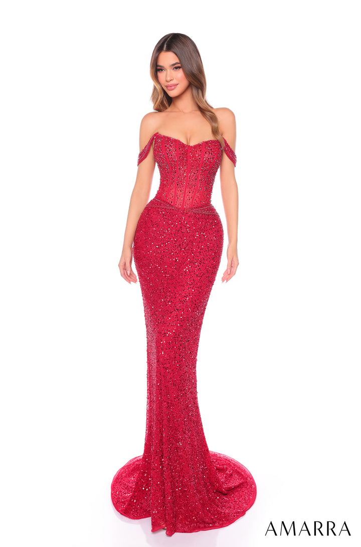 Beaded Off Shoulder Mermaid Dress by Amarra 88108