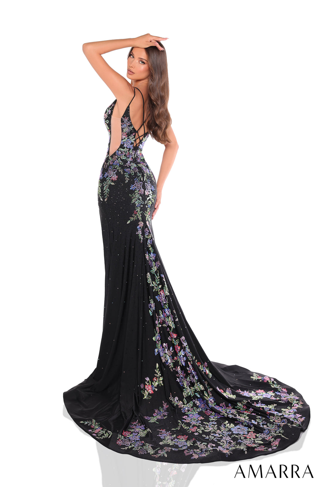 Floral Embroidered V-Neck Slit Gown by Amarra 88200