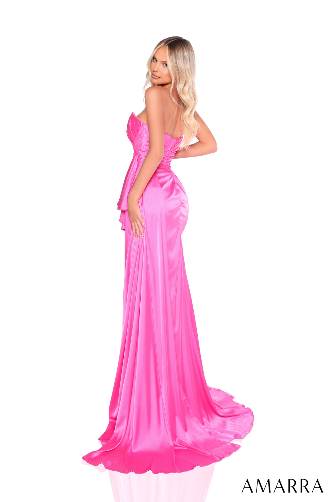 Satin Fitted Strapless Slit Gown by Amarra 88206