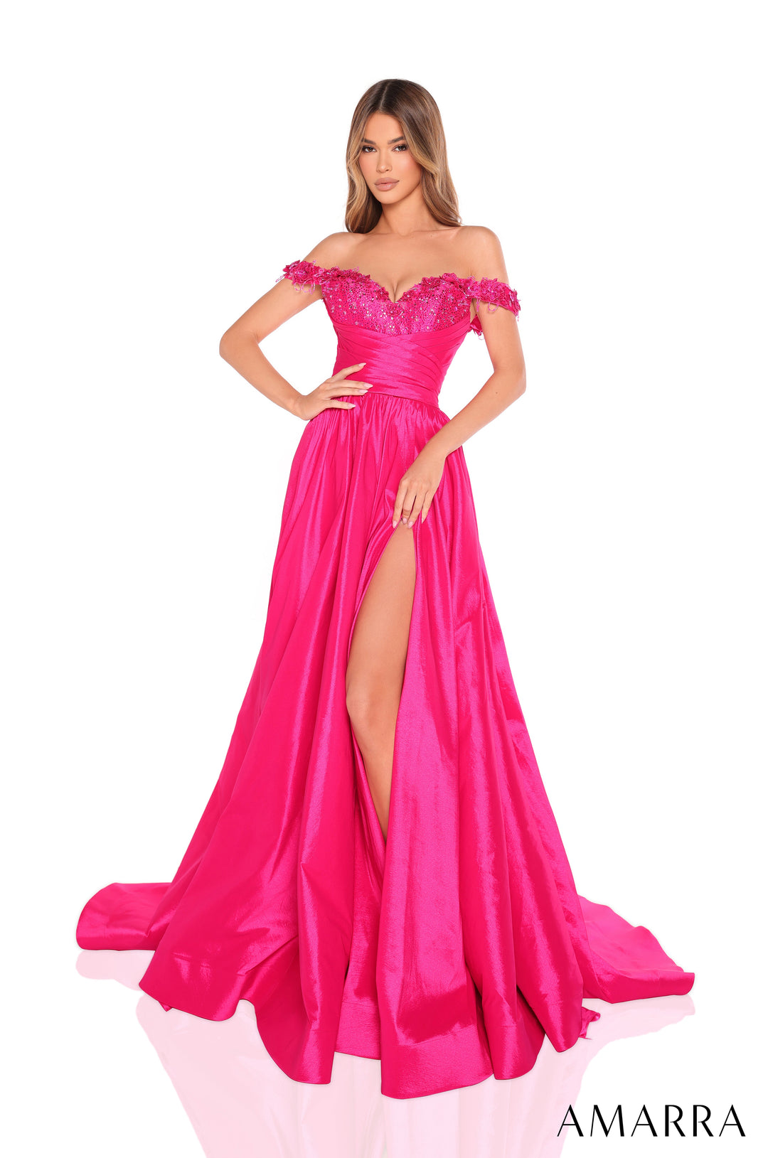 Taffeta Off Shoulder A-line Slit Gown by Amarra 88213