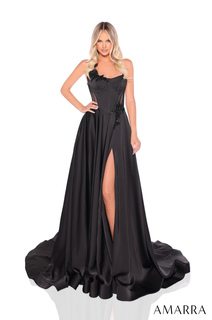 Satin Sleeveless A-line Slit Gown by Amarra 88214