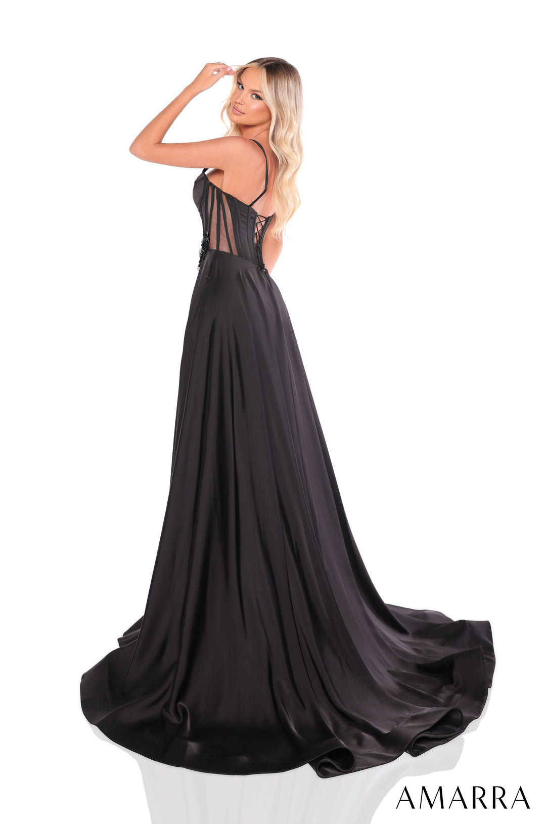 Satin Sleeveless A-line Slit Gown by Amarra 88214