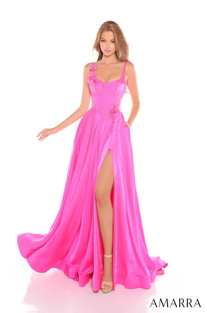 Satin Sleeveless A-line Slit Gown by Amarra 88214