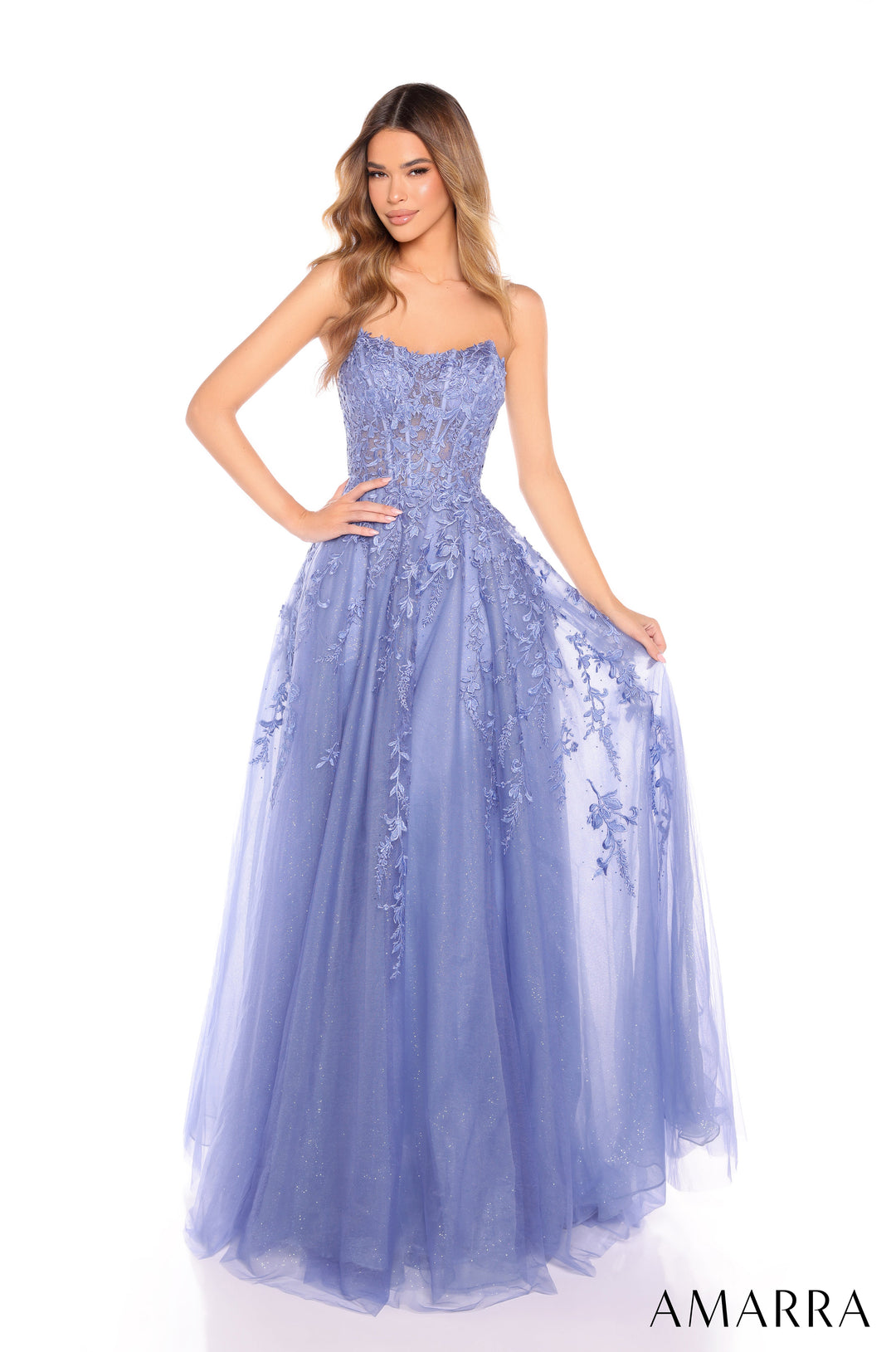 Applique Strapless A-line Gown by Amarra 88258