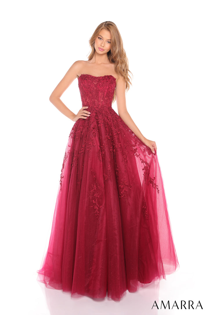 Applique Strapless A-line Gown by Amarra 88258