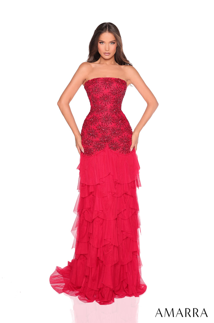 Beaded Strapless A-line Ruffled Gown by Amarra 88262