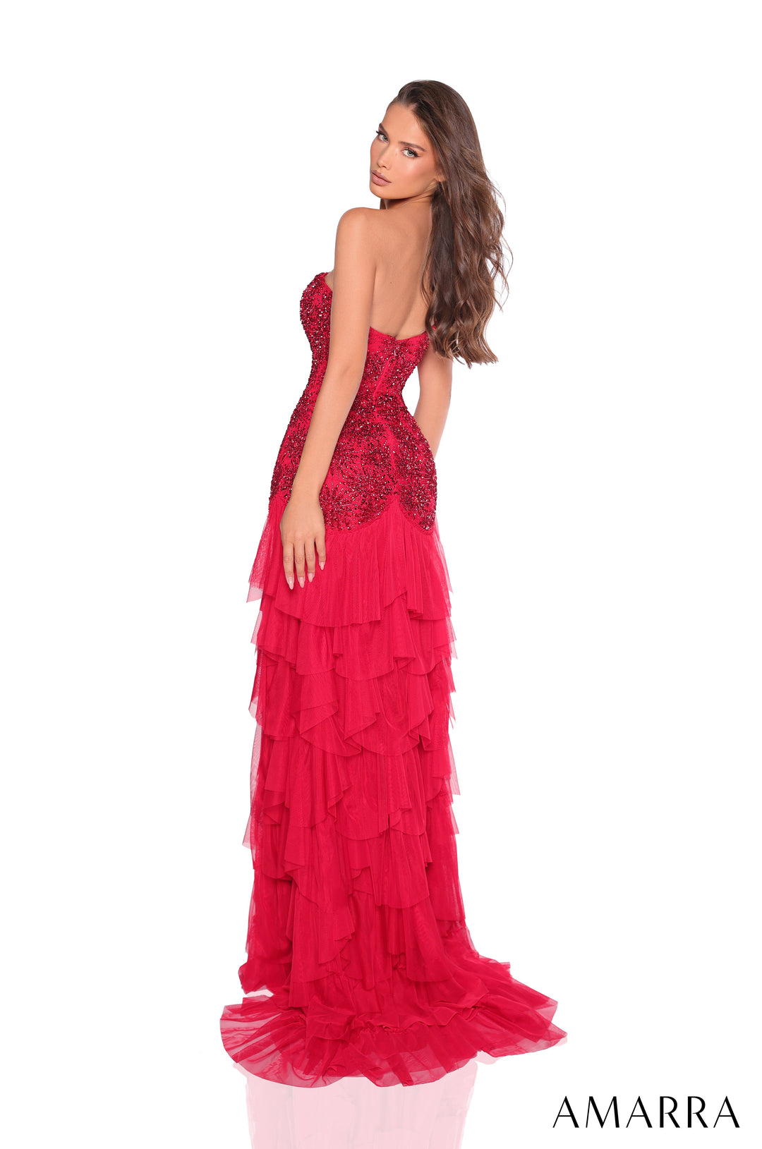 Beaded Strapless A-line Ruffled Gown by Amarra 88262