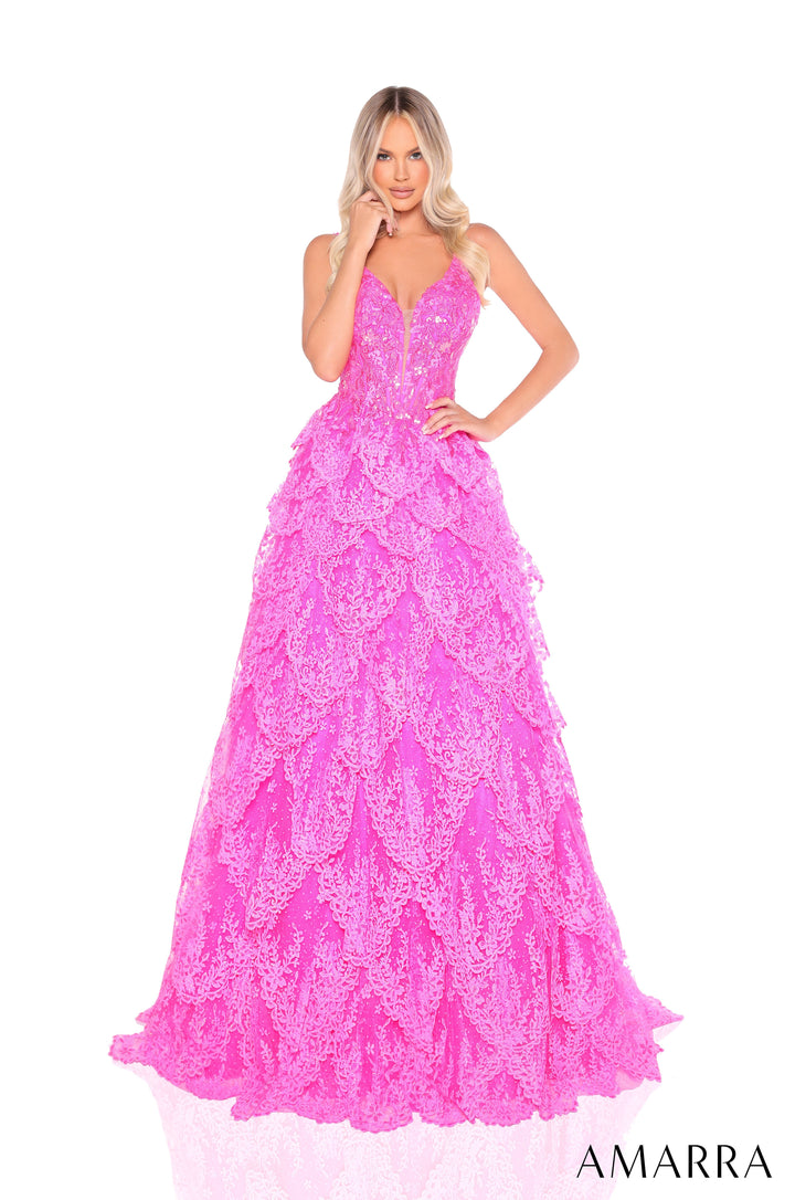 Glitter Sleeveless A-line Tiered Gown by Amarra 88265