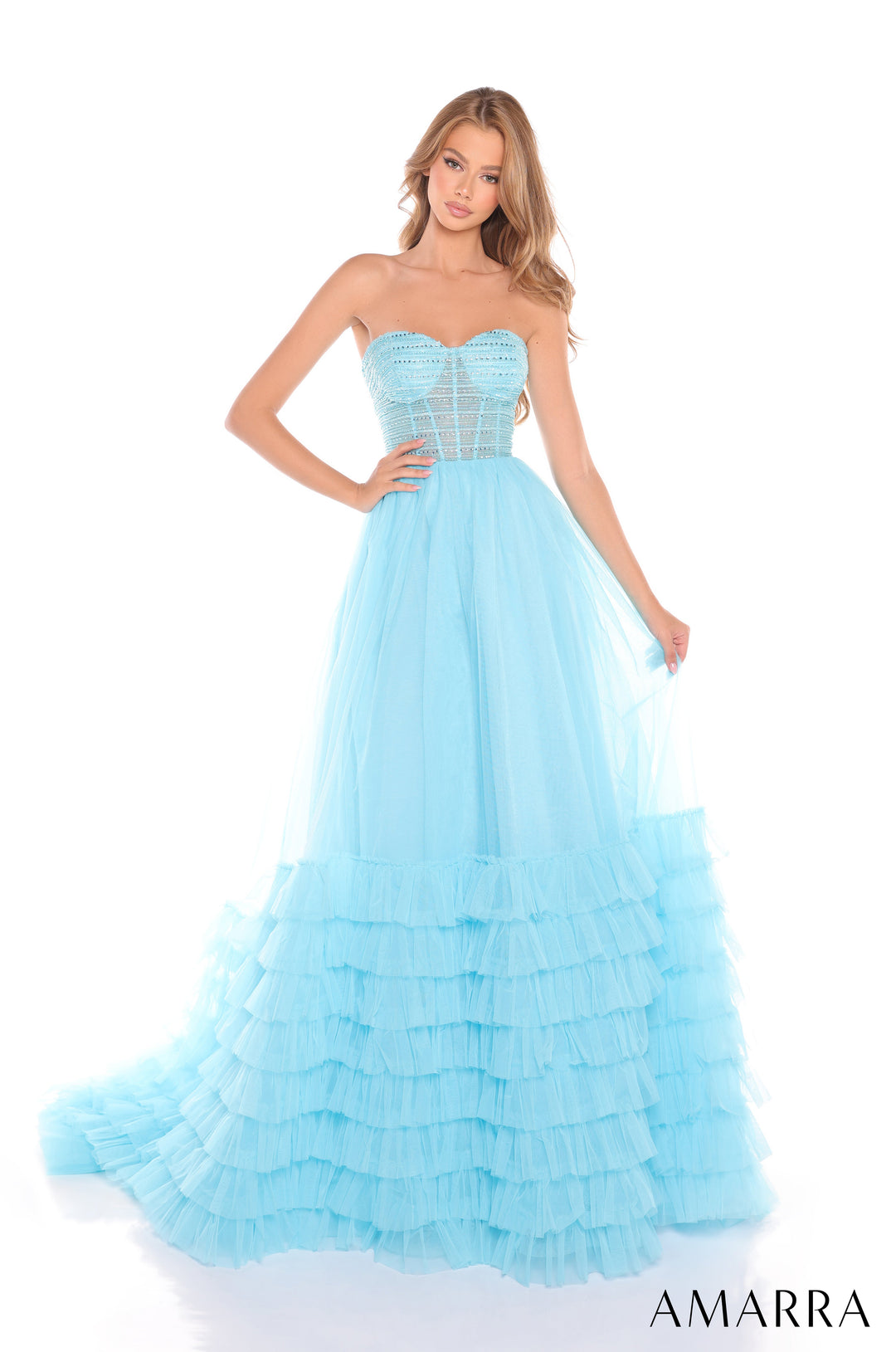 Strapless Corset A-line Ruffled Gown by Amarra 88277