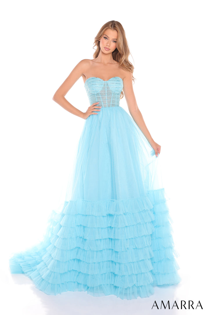 Strapless Corset A-line Ruffled Gown by Amarra 88277