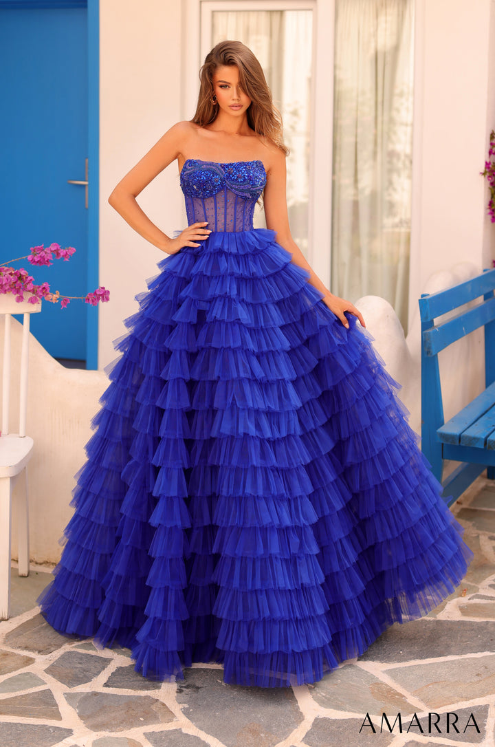 Tulle Strapless A-line Ruffled Gown by Amarra 88297