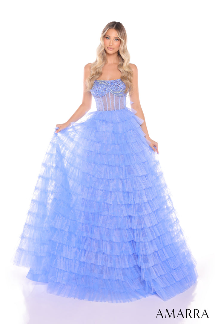 Tulle Strapless A-line Ruffled Gown by Amarra 88297