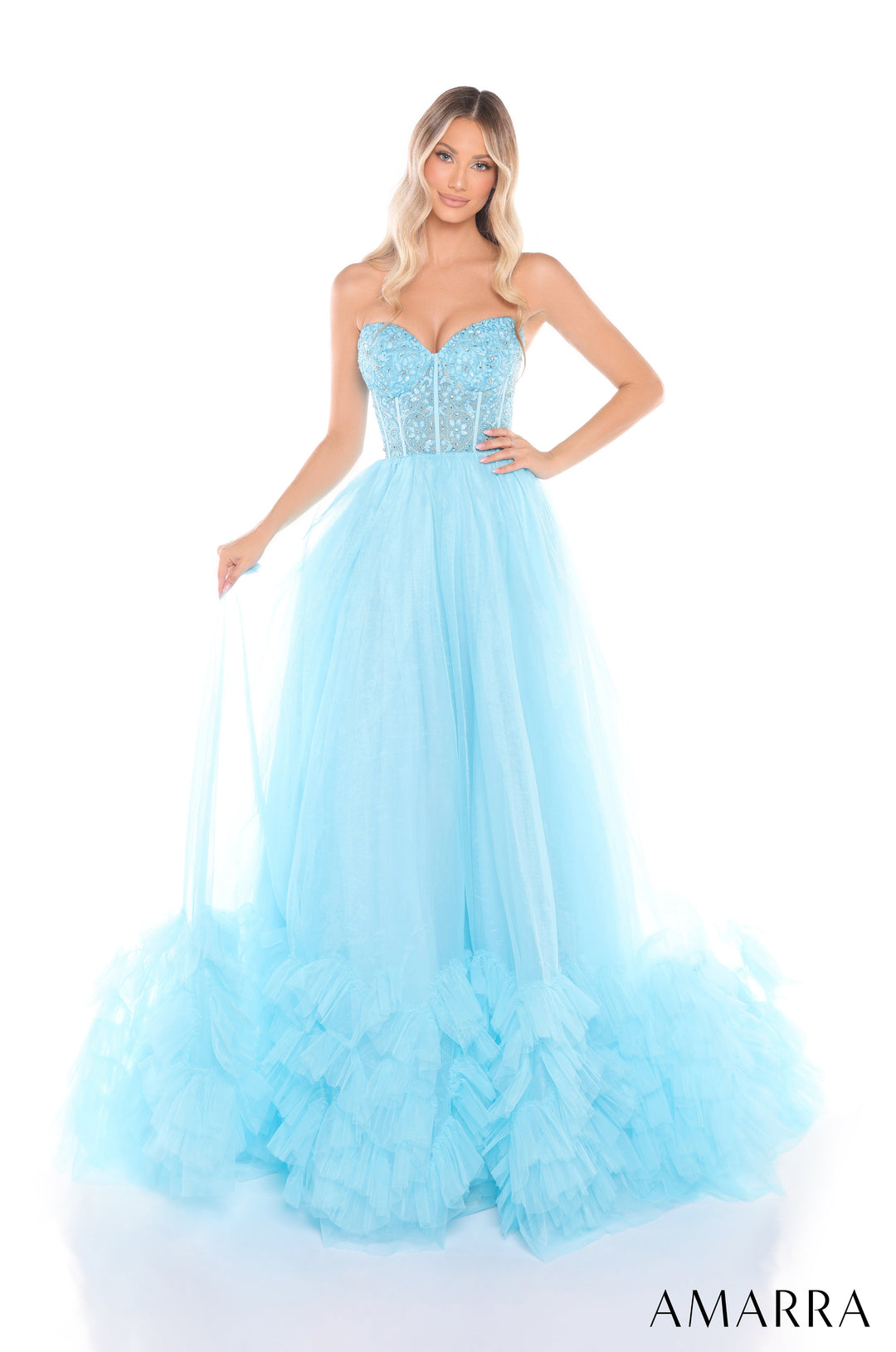 Strapless A-line Ruffled Gown by Amarra 88339