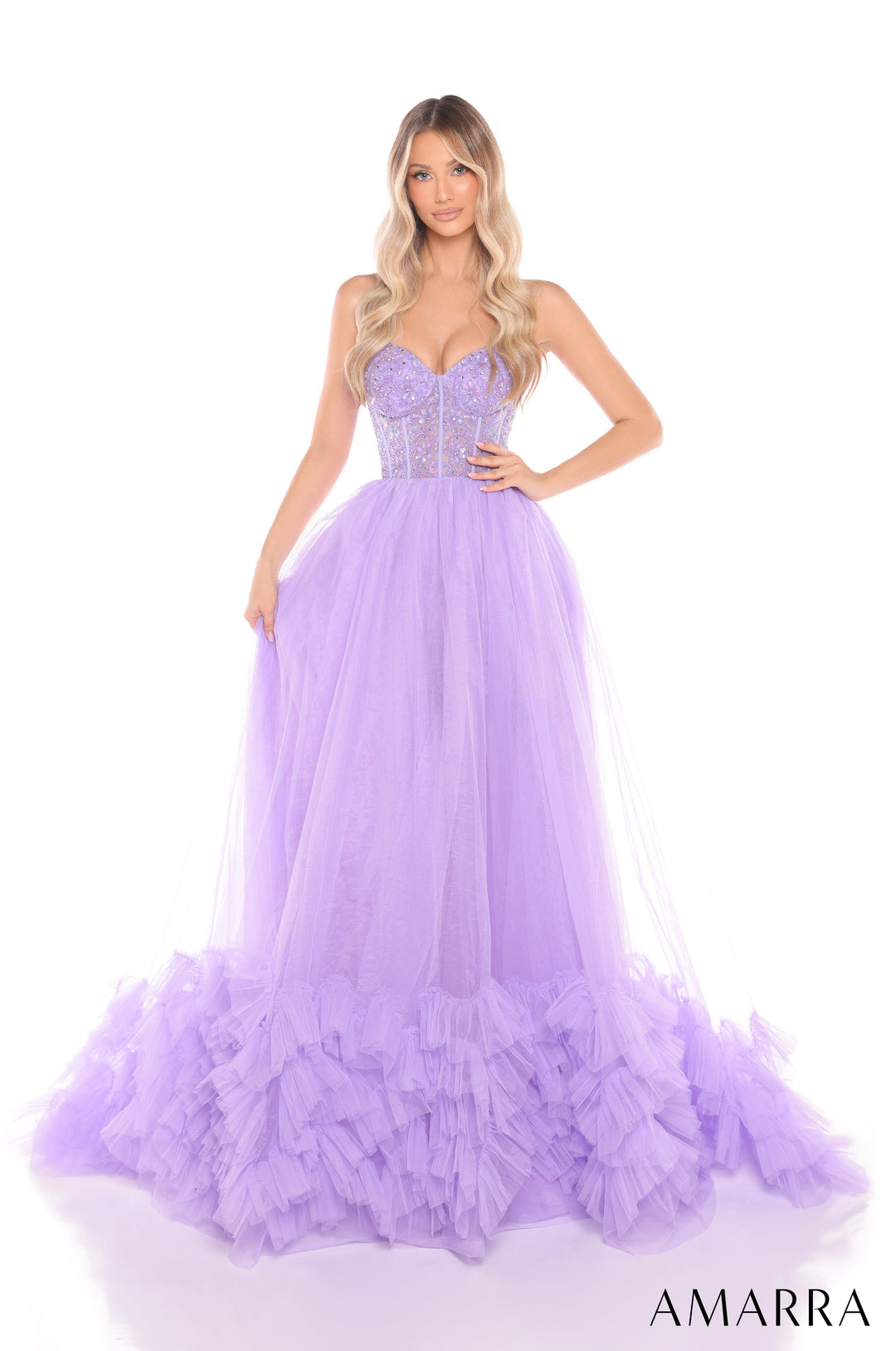 Strapless A-line Ruffled Gown by Amarra 88339