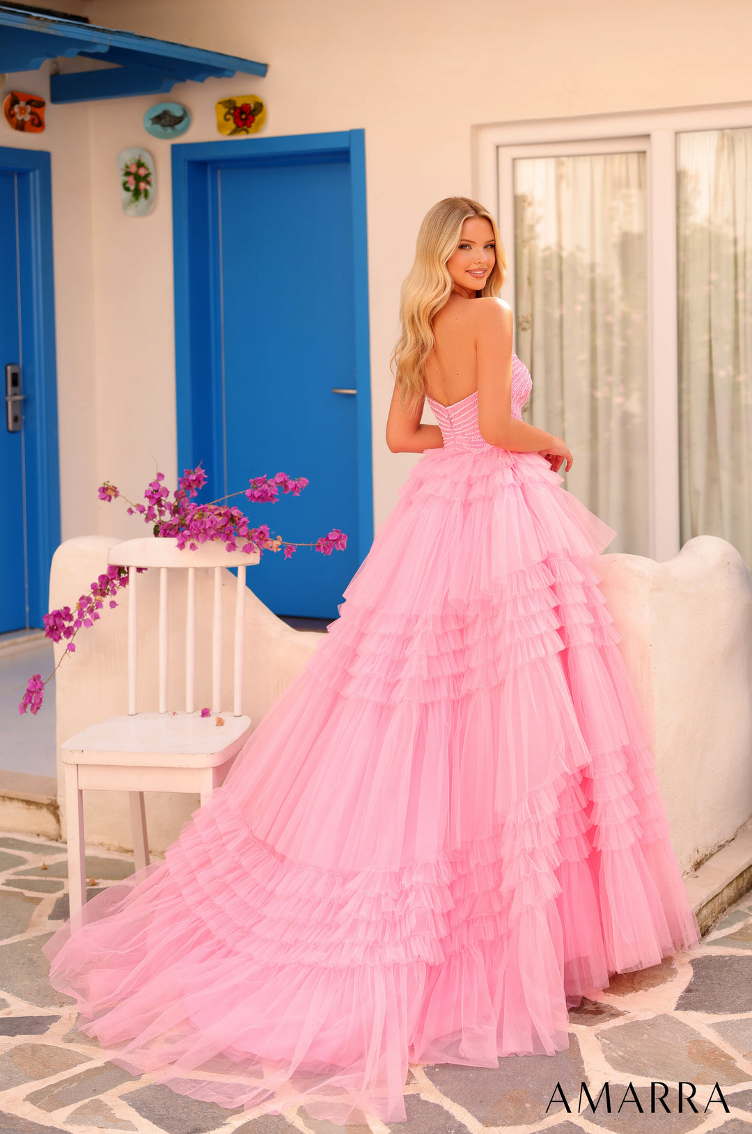 Strapless Ruffled A-line Slit Gown by Amarra 88349