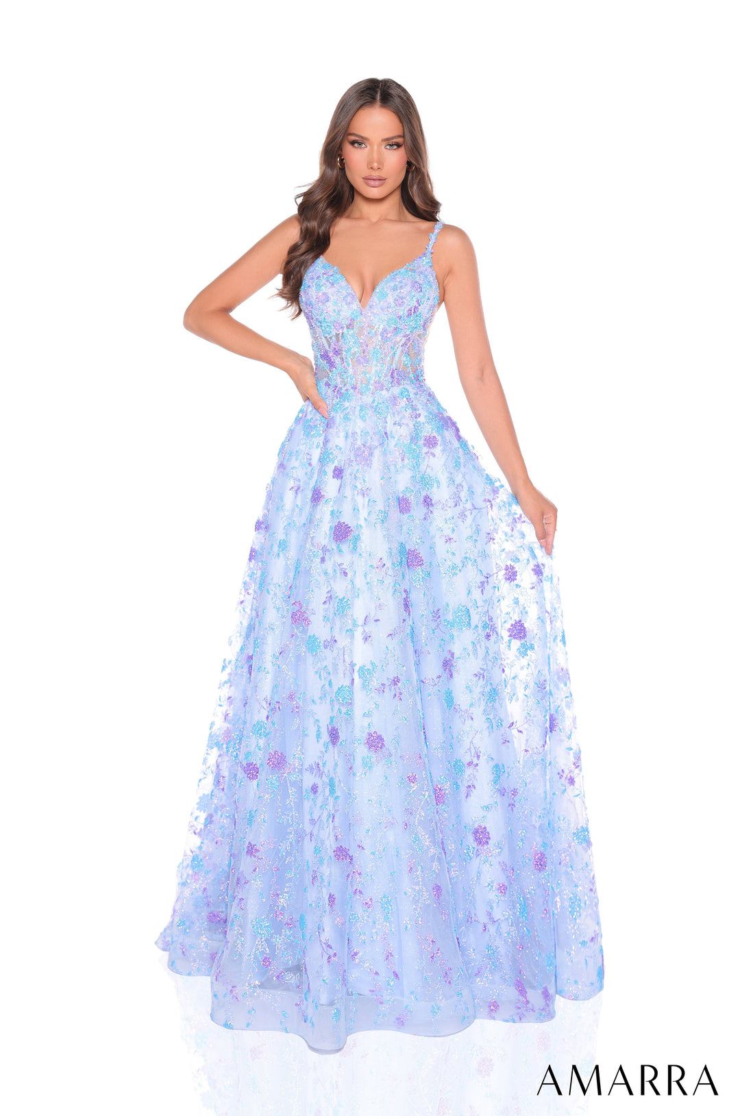 Glitter Print Sleeveless A-line Gown by Amarra 88362