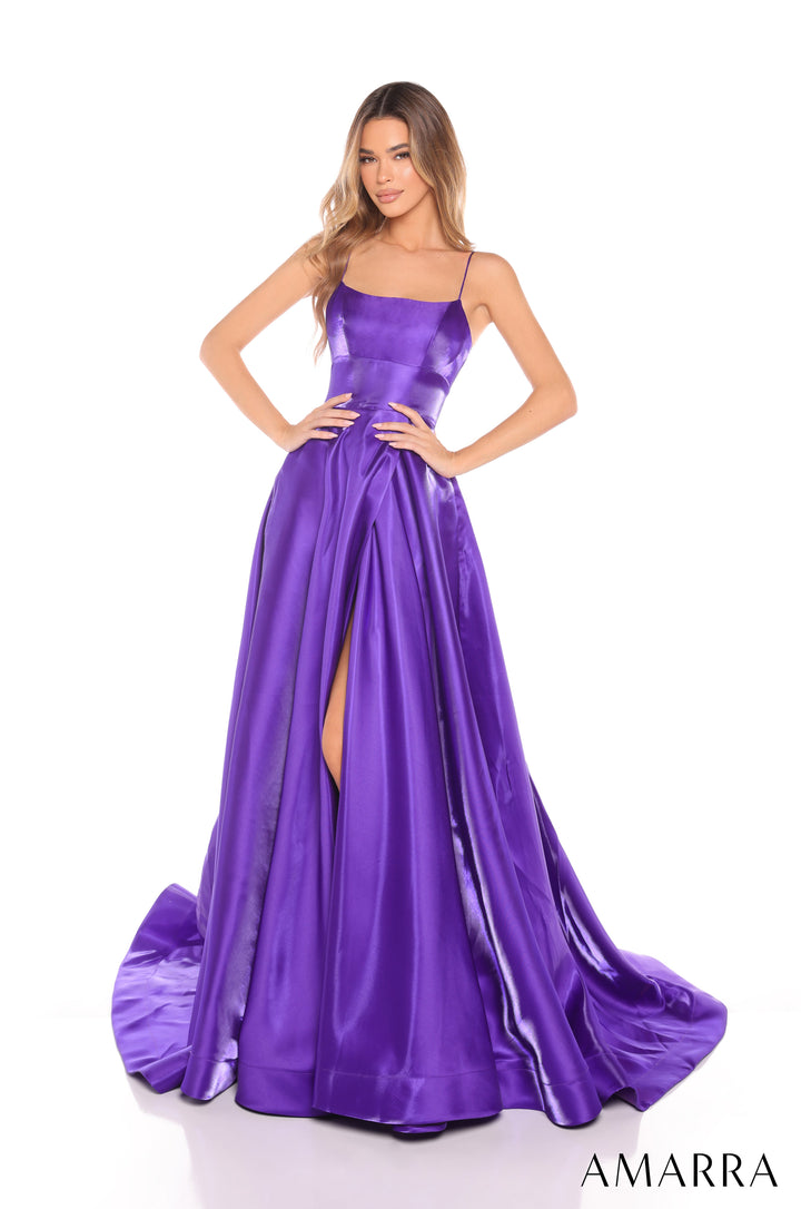 Taffeta Sleeveless A-line Slit Gown by Amarra 88382