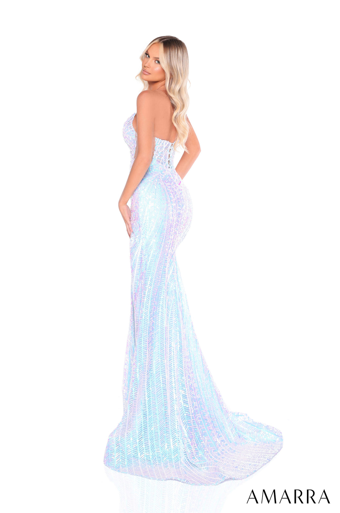 Sequin Fitted Strapless Slit Gown by Amarra 88392