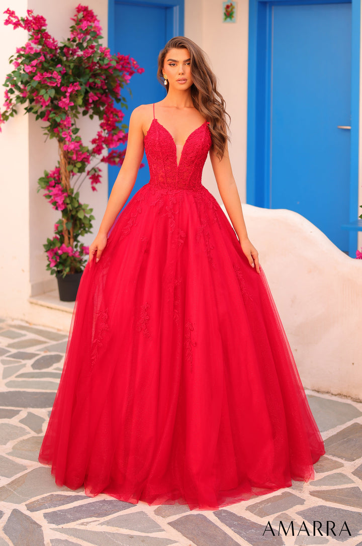 Embroidered V-Neck A-line Gown by Amarra 88410