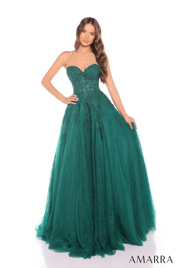 Applique Strapless A-line Gown by Amarra 88412