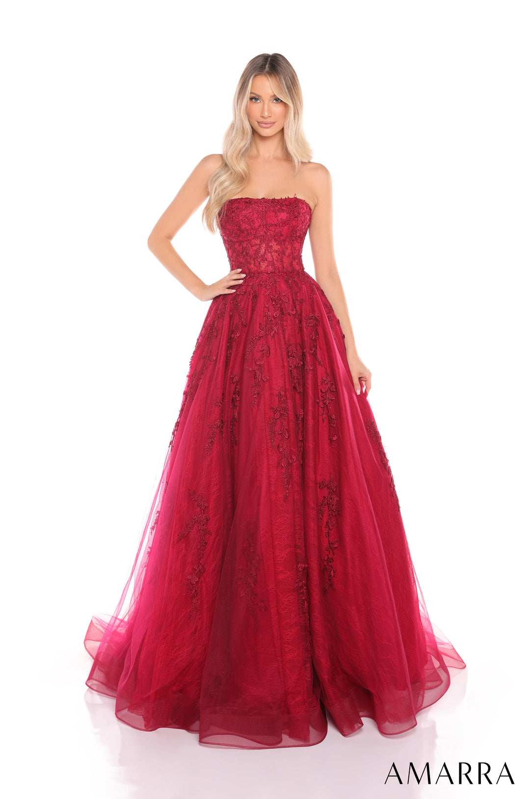 Applique Strapless A-line Gown by Amarra 88414